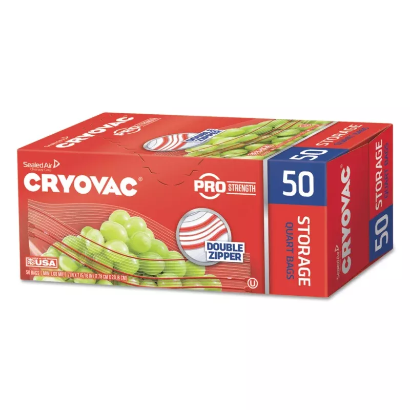 Diversey Cryovac One Quart Storage Bag Dual Zipper, 1 qt, 1.68 mil, 7 x 7.94, Clear, 450/Carton